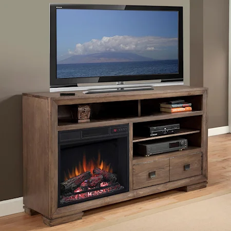 Pine 60 Inch Console with Fireplace